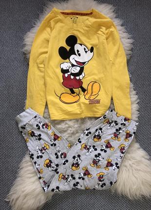 Натуральная пижама домашняя микки маус mickey mouse манжеты хлопок