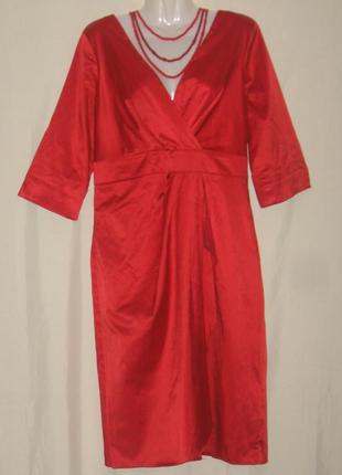 Платье красное, женское, с запахом, и длинным рукавом. 48 р-р. шикарное.2 фото