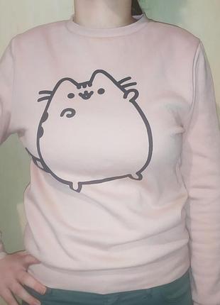 Пудровый свитшот с принтом pusheen худи толстовка кофта