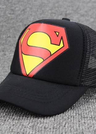 Дитяча кепка тракер супермен (superman) з сіточкою чорна, унісекс