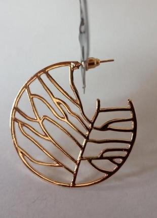 Серьги сережки диски ажурные дерево италия позолота эксклюзив