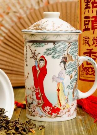 Чашка-заварник з ситечком китайські мотиви1 фото