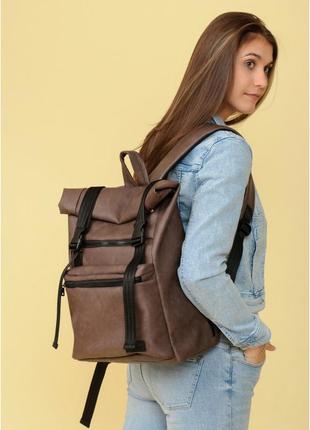 Женский рюкзак коричневый ролл топ2 фото