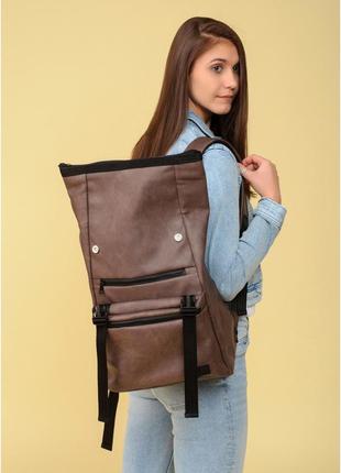 Женский рюкзак коричневый ролл топ5 фото