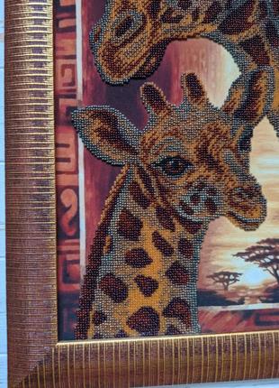 Картина бісером "жирафи"3 фото