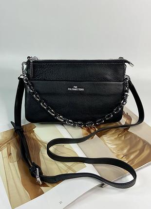 Женская кожаная сумка через плечо на три отделения polina & eiterou жіноча шкіряна