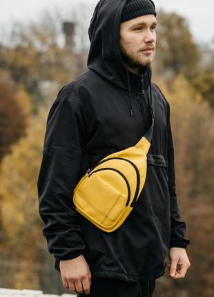 Мужская стильная желтая барсетка, сумка через плечо, сумка-слинг2 фото
