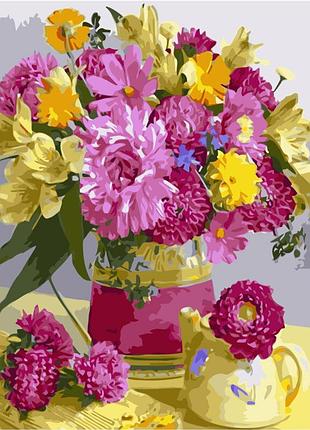 Картина по номерам желто розовый букет цветов ник