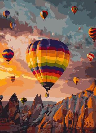 Картина за номерами кольорові повітряні кулі серед гір нік