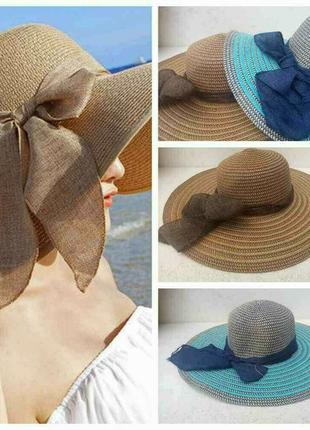 Солом'яний капелюх з широкими полями зі стрічкою2 фото