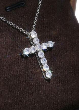 Подвеска крест в кристаллах серебро 925 покрытие цепочка с подвеской крестик10 фото