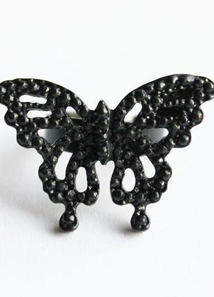 Кольцо бабочка медный сплав покрытие черная эмаль турция регулируемый размер