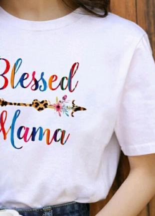 Вільна футболка з принтом, написом blessed mama2 фото
