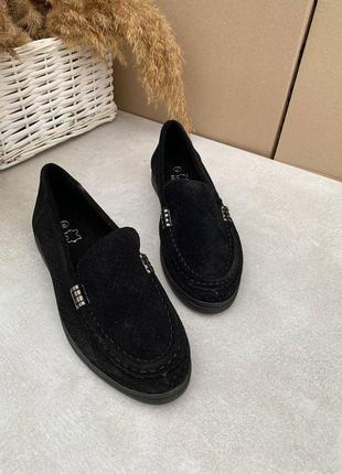 Чёрные женские лоферы туфли замшевые сквозная перфорация3 фото