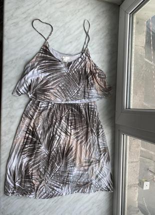 Платье сарафан принт пальмы h&m размер м-с