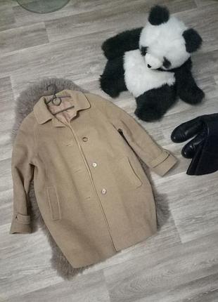 Кашемировое с шерстью нюдовое пальто оверсайз  cashmere