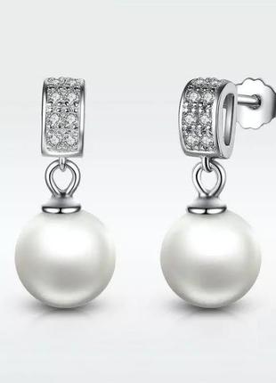 Роскошные серебряные серьги sea shell pearl