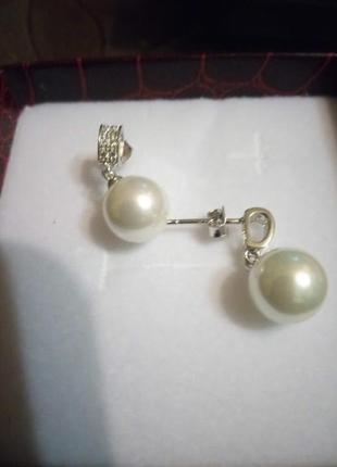 Роскошные серебряные серьги sea shell pearl6 фото