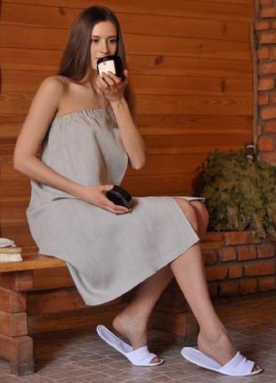 Женское парео для бани из натурального небеленого льна