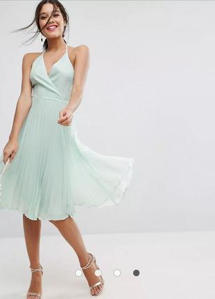 Невероятное нежное шифоновое платье миди открытая спина плиссированная юбка10 фото