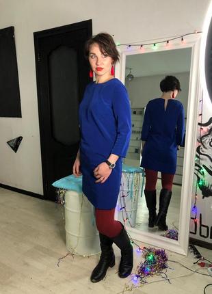 Синє плаття до колін прямого фасону електрик2 фото