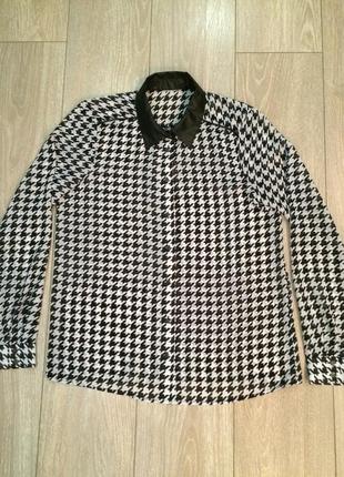 Блуза сорочка шифонова з коміром з шкірозамінника4 фото