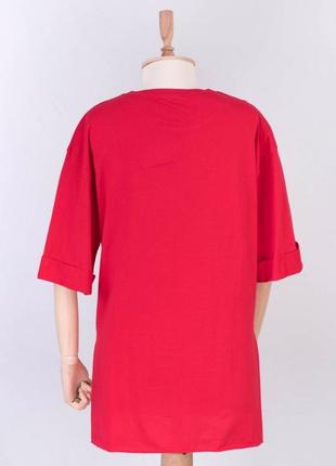 Стильна червона футболка туніка з написом оверсайз великий розмір батал2 фото