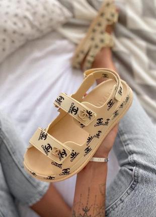 Dad sandals beige logo, женские сандали, сандалии летние бежевые3 фото