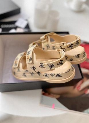 Dad sandals beige logo, женские сандали, сандалии летние бежевые5 фото