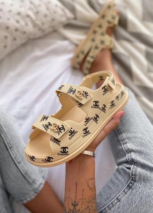 Dad sandals beige logo, жіночі сандалі, сандалії літні бежеві