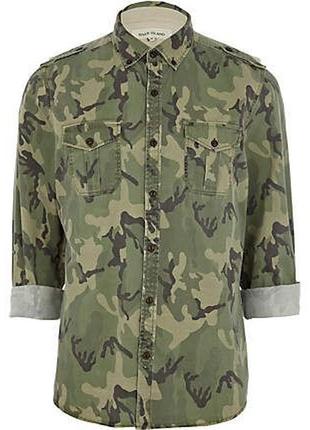 Мужская военная камуфляжная рубашка милитари хаки river island