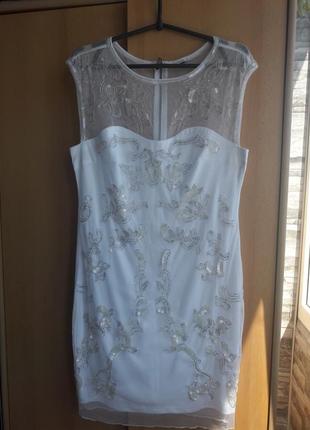 Белоснежное  коктельное платье с бисером и паетками фирмы bodyflirt разм.44(s)-(m)1 фото