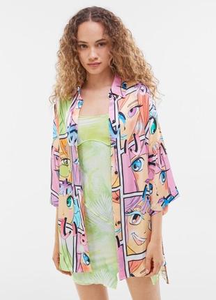 Оверсайз рубашка с принтом аниме bershka