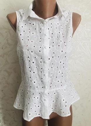 Шикарная блуза блузка прошва с баской выбитая вышитая модная, стильная