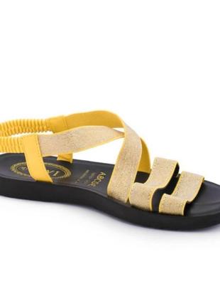 Стильные желтые босоножки сандалии низкий ход без каблука на резинке блестящие4 фото