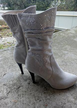 Серые сапоги ботинки замш 37-38