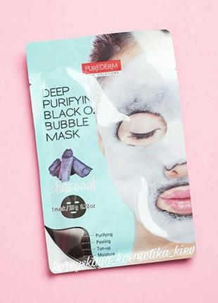 Киснева маска з вугіллям purederm deep purifying black o2 bubble mask black 20g1 фото