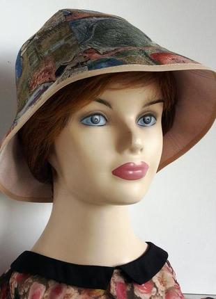 Шляпа - панама. пляж. море. штапель. абстракция.  ручная работа.