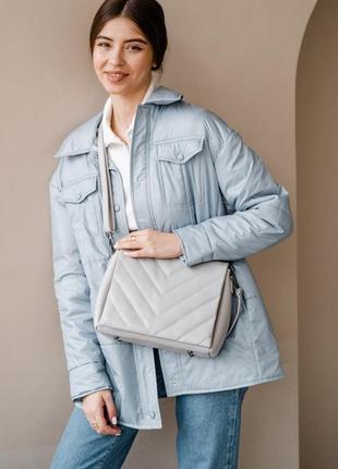 Женская серая сумка стеганая сумка через плечо стеганная сумка серый клатч стеганый2 фото