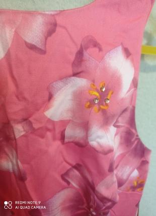 35 хлопковое красивое летнее розовое платье с юбкой полусолнце хлопок плотный3 фото
