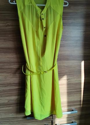 Сукня платье-рубашка  под пояс неоновое