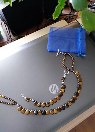 Колье и браслет из тигриного глаза