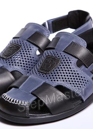 Сандалии мужские кожаные kristan nubuck blue-black6 фото