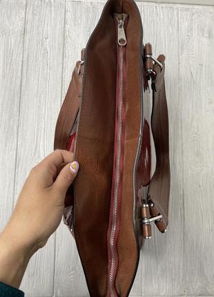 Кожаная сумка коричневая с красным nannini4 фото