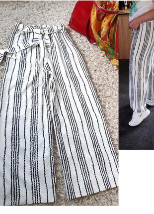 Стильные полосатые широкие штаны кюлоты , р  6-101 фото