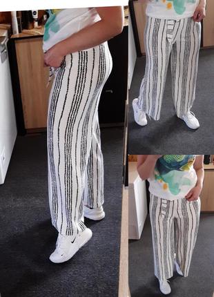 Стильные полосатые широкие штаны кюлоты , р  6-102 фото