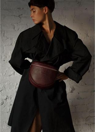 Сумка бананка, кроссбоди жіноча натуральна шкіра, марсала флотар vacation