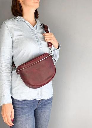 Сумка бананка, кроссбоди жіноча шкіряна crazy horse, марсала
