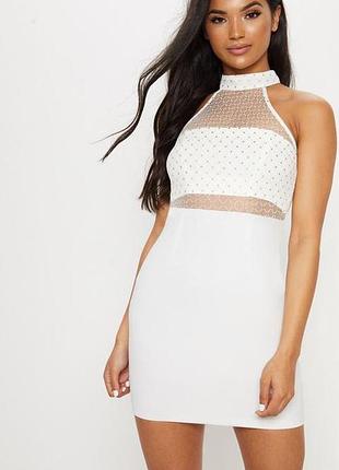 Біла сукня prettylittlething/коктельна сукня/сукня сітка/сукня по фігурі
