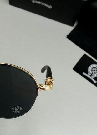 Chrome hearts очки унисекс солнцезащитные модные черные округлой формы дужки дерево10 фото